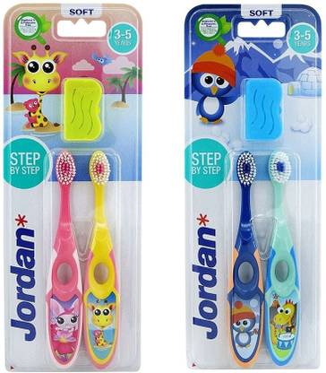 Jordan Step 3-5 Years Bristles - Random Color (Pack Of 4) Made In Malaysia Soft Toothbrush