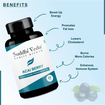 Suddhi Veda Acai Berry Capsules Ultimate Health and Nutrition Supplements for Antioxidants