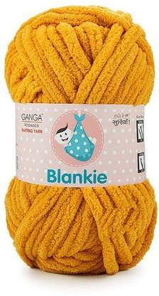 JEFFY Ganga Blankie Chenille Yarn Supersoft Knitting Wool Ball, (1 Ball/100 Gram Each) Marigold Yellow Colour Ball (400 Grams). Suitable for Craft, Baby Blankets, Thick mota Thread Shade no -BLK006