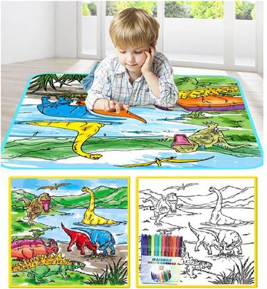 Shyam Creation 3 in 1 Colouring MAT for Kids Washable and Reusable with 12 Colourful pens