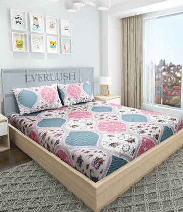 EVERLUSH 280 TC Cotton King Floral Fitted (Elastic) Bedsheet
