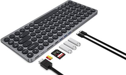 Kolude KD-K2 Premium Aluminum Keyhub(Dock Station) All in All Keyboard for Apple/Android/Windows (Hot Key Functions, Round Groove Button with Scissor-Switch Keys) Backlit (Compact Version, SpaceGray) Combo Set