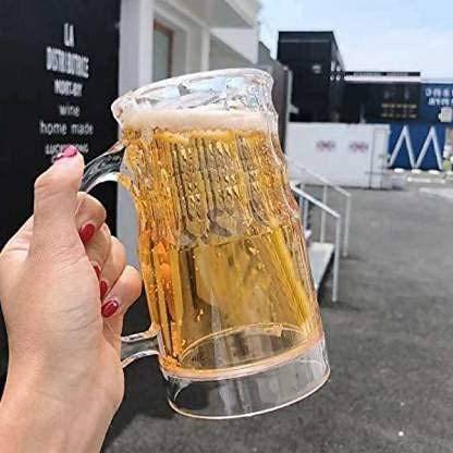 Black Camel ® Chiller Beer Mug Double Wall Freezing Gel Inside Transparent Glass Mug 350ml Imitation Fun Double Layer Beer Mug For Chilled Beer Long Lasting Cold Drink Beer Mug For Prank Gift Beer Mug For Beer Brothers Glass Beer Mug