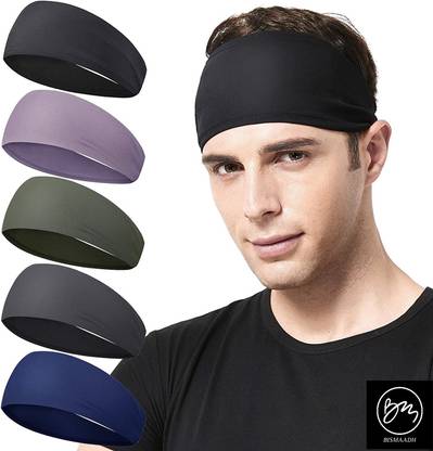 Bismaadh Men & Women Running Headband, Mens Sweatband Sports Headband for Running, Cycling, Basketball, Yoga, Fitness Workout Stretchy Unisex Hairband(Black, Light Grey, Green, Dark Grey, Blue) Head Band