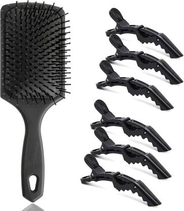 SANDIP Professional Hair Styling Clips Sectioning Crocodile hair clips (6 pcs) + Rectangular Cushion Paddle Hair Brush for men & women
