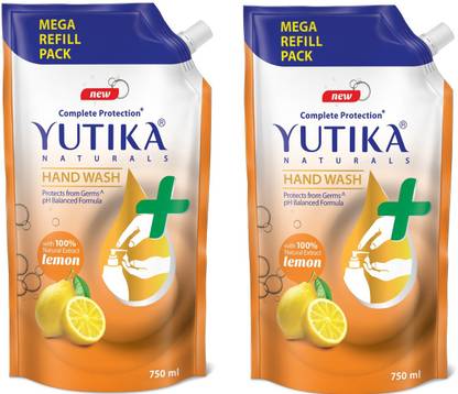 Yutika Naturals Hand Wash Complete Protection Lemon 750 ml (Pack OF 2) Hand Wash Refill Pouch