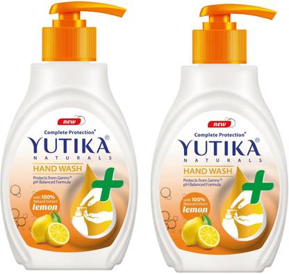 Yutika Naturals Complete Protection Lemon Handwash 100% Natural Extract Liquid Soap Pump, 200ml (Pack of 2) Hand Wash Pump Dispenser