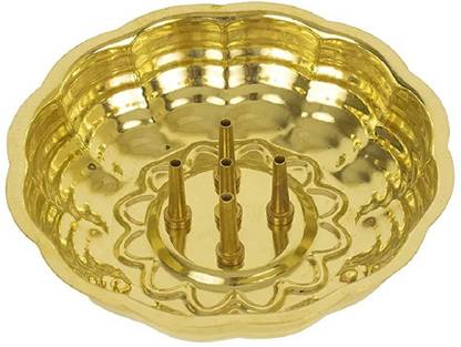 PuthaK Brass Agarbatti Stand Plate with Ash Catcher Incense Holder Brass Incense Holder Brass Incense Holder