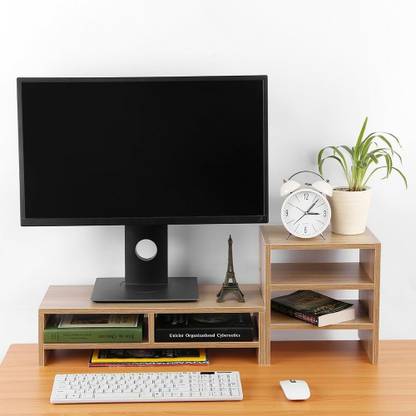 UniAart Computer Monitor Stand with 3 Tiers and Desk Organizer Stand Storage Shelf, Desktop Screen Stand for Laptop, and Keyboard UFB2258 Wooden Desk Stand Laptop Stand Compatible with Universal Laptops