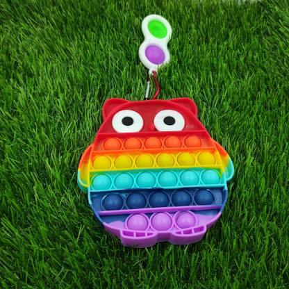 TRENDY&HANDY Combo of 2 ( Owl|Keychain Combo Pack of 2) Pop It Fidget Multi shape Push Pop Sound Toy for Kids Pop it Silicone Sensory BPA Free Stress Relief Learning and Educational Toy for Kids Toddlers Best Gift (Multicolor and Rainbow Pop it)