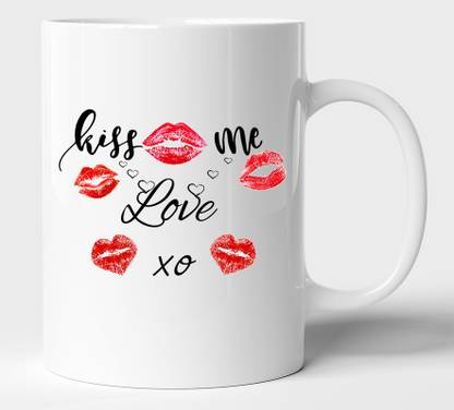 BLISSart Kiss Me Love Kisses & Hugs Multicolour Tea/Milk Cup Best Gift For girls men Husband Wife Ceramic Coffee Mug