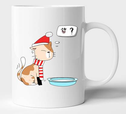 BLISSart Santa Cat Pondering Why Cow Milk Multicolour Tea/Milk Cup Best Gift For girls men Husband Wife Ceramic Coffee Mug