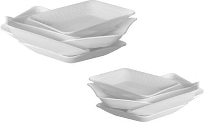 SAURA 6 Small Square Plate & 6 Big Square Plate DINNERWARE COMBO SET (White) Dinner Plate