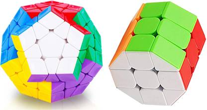 Authfort 3 X 3 Megaminx Sculpted Stickerless Pentagon cube and 3 X 3 Barrel Speed Stickerless Cube combo pack of 2