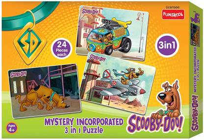 FUNSKOOL SCOOBY DOO 3 IN 1 PUZZLE SET, JIGSAW PUZZLES 24 PCS EACH, MYSTERY INCORPORATED , GREAT FOR GIFTS