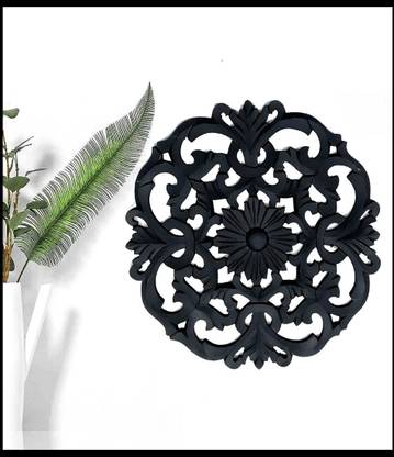 Wudentic MDF Wood Carving Decorative Square Wall Panel White Size- 16 x 16 Inch (Black Mate Finish) MDF (Medium Density Fiber) Wall Shelf