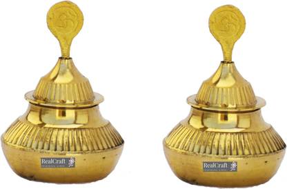 Real Craft Brass Kumkum Dibba/Sindoor Dabba/Dibba/Kumkum Box,Pack of 2 Decorative Showpiece  -  7.5 cm