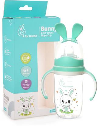 R for Rabbit Rabbit Bunny Baby Spout Sippy Cup Bottle 240 ML Soft Silicon Spout for Baby | Kids of 6 Months +