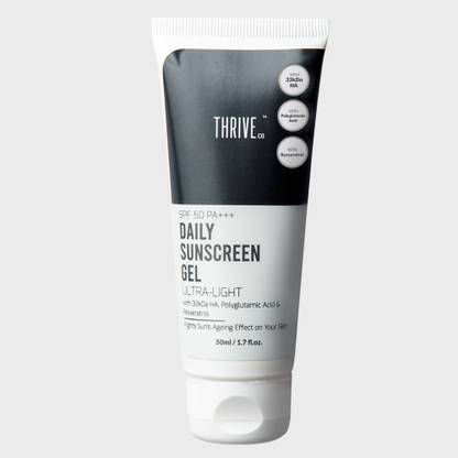 ThriveCo Sunscreen - SPF 50 PA+++ Ultra-Light, Mineral-Based SPF 50 PA+++ Daily Sunscreen Gel, 50 ml