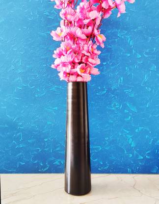 AGAMI Premium Look Minar Shape 12 inch Height Black Vertical Glass Pot for Folwers and Plants Glass Vase