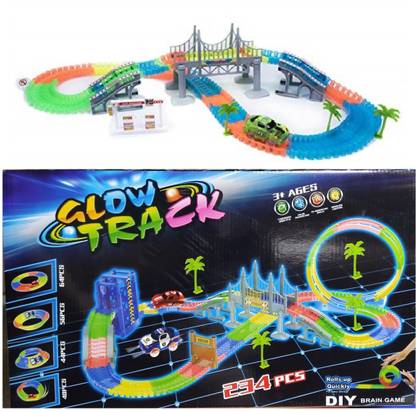 HALO NATION Fun Tracks Race Track That Bend Flex and Glow | 234 Pc Tracks with 1 CarFlexible Bendable Glow in The Dark Racetrack