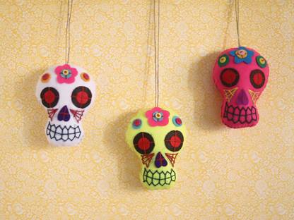 Jimkia Hand-Stitched Fusion Art Colorful Wall Hanging For Home Decoration|Special Creation With Happy Neon Colors| (skeleton skull Sahpe) (Pack Of 3) Handmade With Fibre by Womens With Sui Dhaga (Needle & Thread) Washable For Home / Office / Garden ETC. Pack of 3