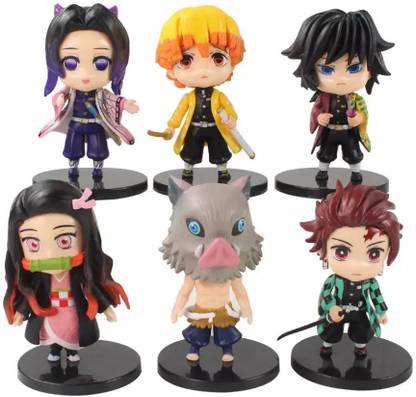 kawaii kart Demon Slayer Action Figure Chibi Figure - Set Of 6 (Size - 12 cm)