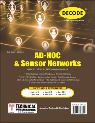 Ad-hoc & Sensor Networks for JNTU-H 18 Course (IV - I - CSE / IT - CS715PE) - Professional Elective - IV