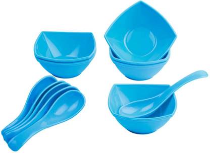 Mehul Plastic Soup Bowl Plastic Soup Bowls with Spoons Set of 6, Microwave Safe Bowls, BPA Free, Food Grade, Capacity- 200 ML, Blue Color