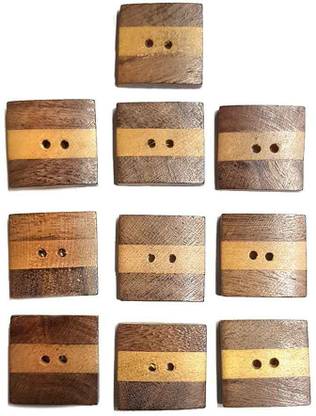 Mohan Shoppe Square Shape Brown Color Wooden Buttons For woolen caps, sweater, jackets, cardigan, Ladies' suits etc. package of 10 Pieces Wooden Buttons