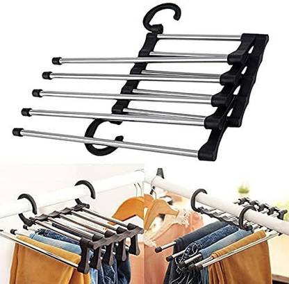 Max Home 5 In 1 Pant Rack Multi-Functional Shelves Stainless Steel Multi-Functional Wardrobe Magic Trousers Home Storage Hangers Steel Hanger| Rack Shelves Plastic Metal Magic Hangers Multi Purpose Hanger White Steel Trousers Hanger For  Trousers