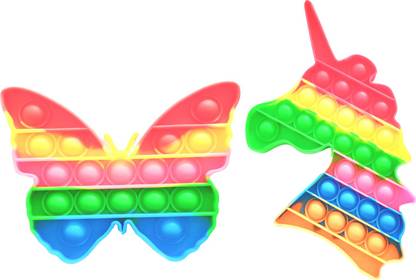 ATRI Bubble Pop Poop it Fidget Toy, Sensory Anxiety Stress Relief Satisfying ADHD Cheap fidgets Bubble Fidget Pop it Fidget Set Colorful Unicorn Butterfly Pack of 2