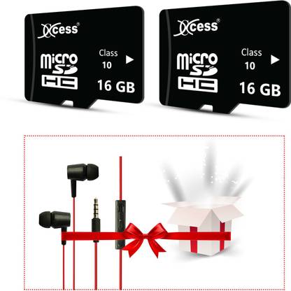 XCCESS Premium 16+16GB Memory Card,Micro SDHC Card 64GB Pack of 2 Combo With FREE GIFT Z60 Earphone. 16+16GB Memory Card 16 GB MicroSD Card Class 10 80 MB/s  Memory Card Compatible with Mobile, Computer