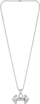 Mahakaal Jewels Stainless Steel Fitness Bodybuilding Barbell Dumbbell Gym Jewelry Crossfit Charm Workout Gif Pendant Necklaces Chain for Men and Boys Silver Brass Pendant