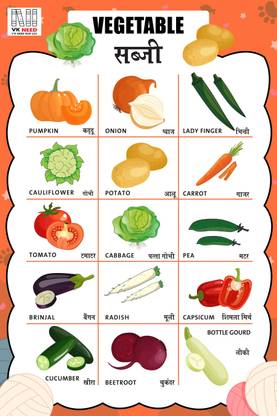 VK_NEED VEGETABLE WALL CHART (12X18 INCH) WITH LAMINATED FOR KIDS QUICK LEARNING WALL PICTURE WITH INTRESTING IMAGES! Photographic Paper