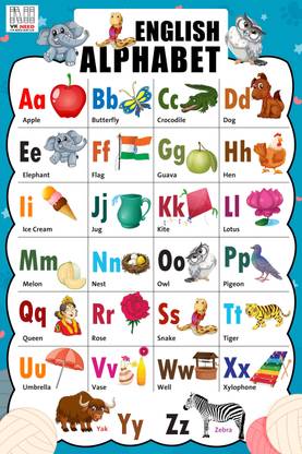 VK_NEED ENGLISH ALPHABET A TO Z WALL CHART (12X18 INCH) WITH LAMINATED FOR KIDS QUICK LEARNING WALL PICTURE WITH INTRESTING IMAGES! Paper Print