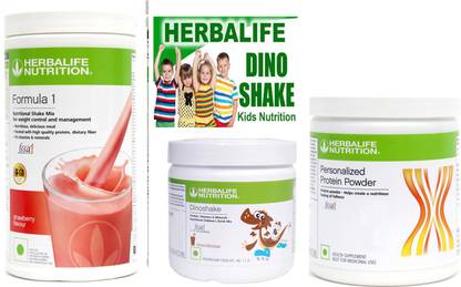 HERBALIFE formula 1 strawberry (500g)+dinoshake chocolate (200g)+protein powder (200g) Plant-Based Protein