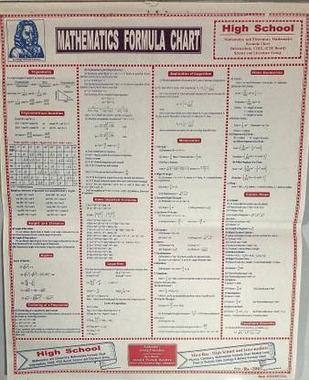 A Formula Wall Chart Of Mathematics For High Schoool,cbse,icse,up Board And All Other Boars Of India