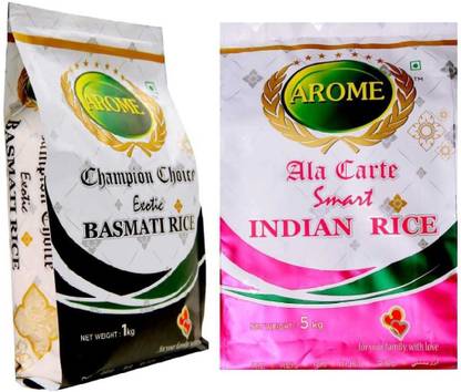 Arome Ala Crate Smart Indian Rice-5 kg, Champion Choice Exotic Basmati Rice-1 KG Basmati Rice (Long Grain, Raw)