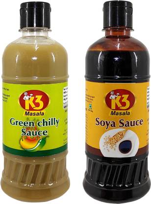 K3 Masala Soya Sauce (500ml),Green Chilli Sauce (500ml) (Pack of 2) Sauce