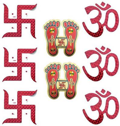 DIVINARY 6 cm Laxmi Charan,Swastik,OM Sticker for Floor Door Decoration Diwali Home Entrance Self Adhesive Sticker