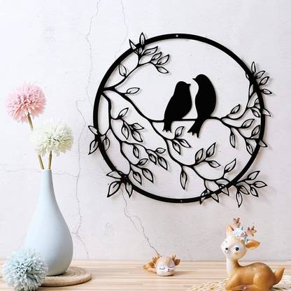 style works Metal Stylish Iron Bird on Tree Branch Wall Art Decor for Living room