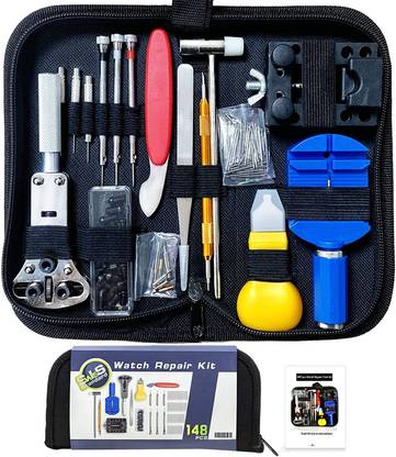 A&S TOOLSHOP 148 PCS Professional Watch Repair Tool Kit Incl Spring Pin Bars and Back Case Opener Screw Wrench in Nylon Bag 148-piece Watch Repair Kit