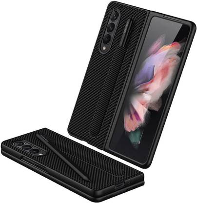 Midkart Front & Back Case for Samsung Galaxy Z Fold 3 Fiber Pattern with S Pen Holder Protective Cover