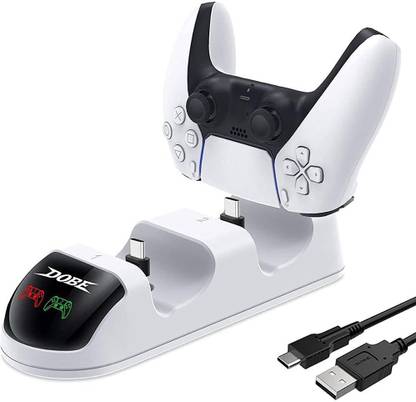 Tobo Dobe PS5 Controller Charger, Upgraded Playstation 5 Charging Station Dock with LED Indicator, Safety Chip Protection, Dual USB Type C Fast Charging, for Sony DualSense Controller, Whitee (PS-5-DUCK-1) Charging Station