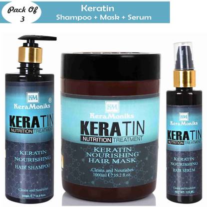 Keramoniks keratin Therapy Kit - Shampoo 500 ml + Mask 1000 ml + Hair Serum 125 ml ( Pack Of 3)