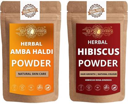 Ayur Blessing Amba Haldi and Hibiscus Face Pack For Glowing Skin,Face Pack Powder Combo, 100% Natural & Pure, For Deep Cleansing, Detoxifying ,Soft, Pimple free, Glowing & Shiny Skin (Face Pack for Men & Women) 210 GM (Pack of 2) 105 GM Each