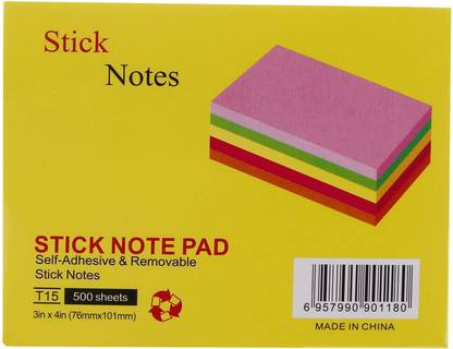 FRKB 3 x 4 Inch sticky notes 500 Sheets Cube, 5 Colors