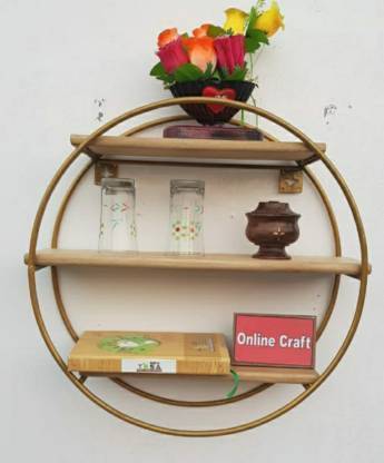 ONLINECRAFTS iron wall shelf 3 no golden Wooden, Iron Wall Shelf