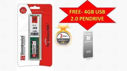 Simmtronic DDR2 800MHz DDR2 2 GB (Single Channel) PC DDR2 Desktop RAM (FREE-4GB USB 2.0 PenDrive)